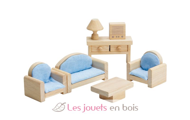 Salon en bois naturel - Plan Toys PT9015 - Mobilier en bois pour maison de  poupée