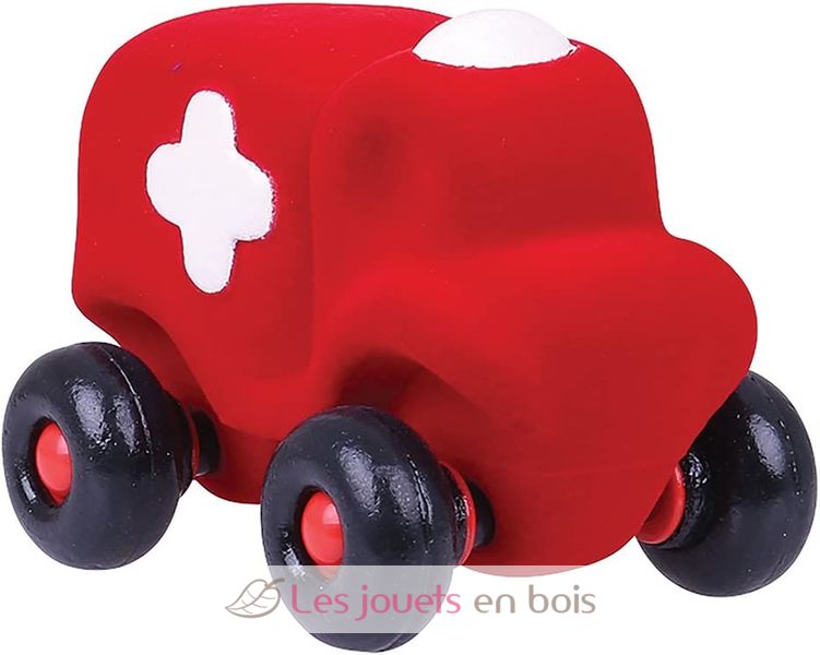 Ambulance - Rouge d'environ 11 cm., un jouet ECO FRIENDLY de la marque  RUBBABU. Réf : 20111.